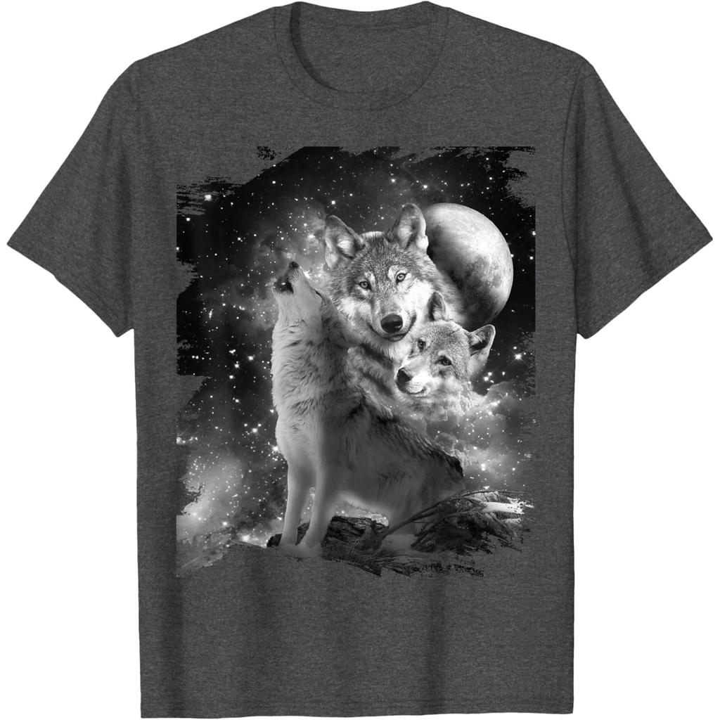 Wolf Family Howling Graphic Tee Black White Print Casual Round Neck Tshirt For Men