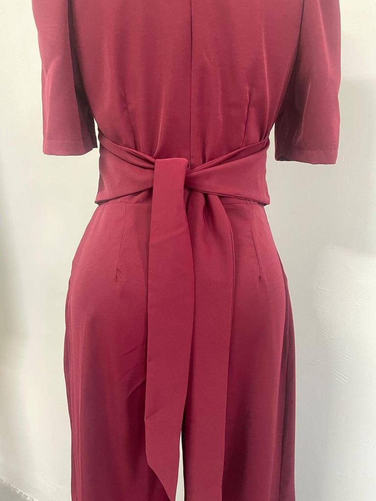 Mono de encaje con escote en V y cintura alta para mujer, primavera de 2025, con mangas abullonadas