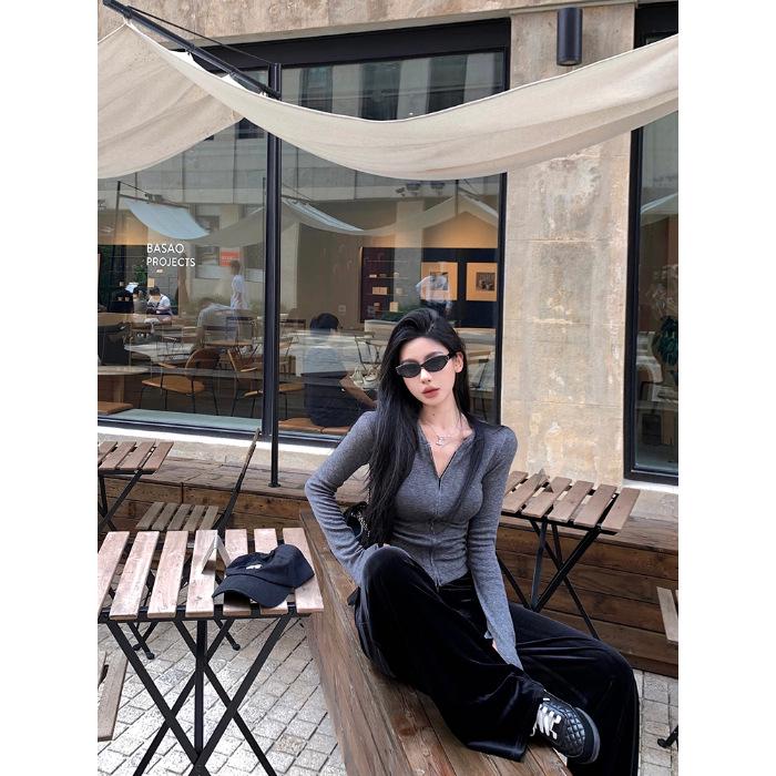 Korean Stylish Hooded Zipper Cardigan - Chic Spring/Autumn Women s Jacket S серый