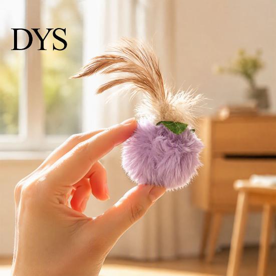 Safe Plush Toys for Adult Cats Furry Ball Cat Toy with Feather, Interactive Pom Balls, Feathers Soft Kitten Chasing Indoor Exercise Entertainment