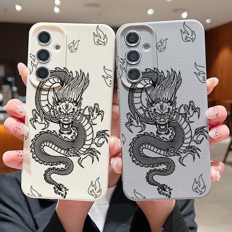 Husă Moale TPU cu Model Dragon Pentru Samsung S25 Ultra S24 FE S23 S22 A56 A36 A16 A15 A55 A35 Textură Piele Mată Subțire Rezistentă la Șocuri Husă Bumper