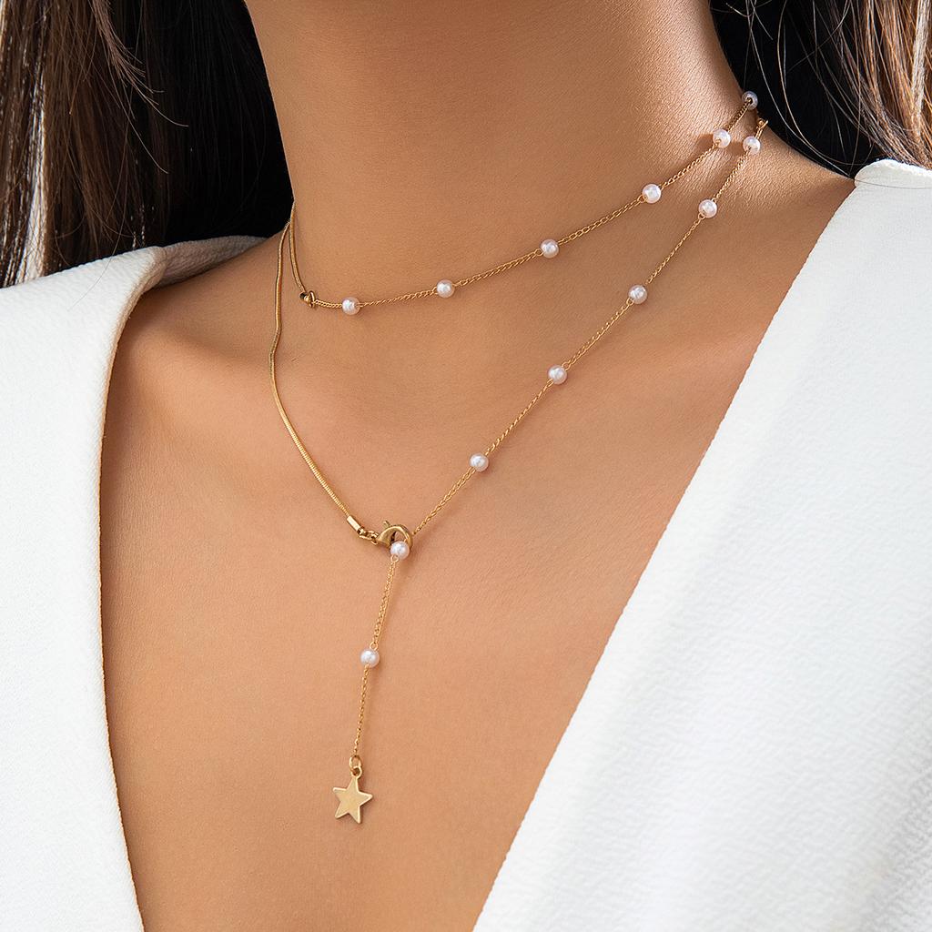 Accessories, Niche Design Sweet and Cool Imitation Pearl Necklace, Simple DIY Sequined Star Necklace