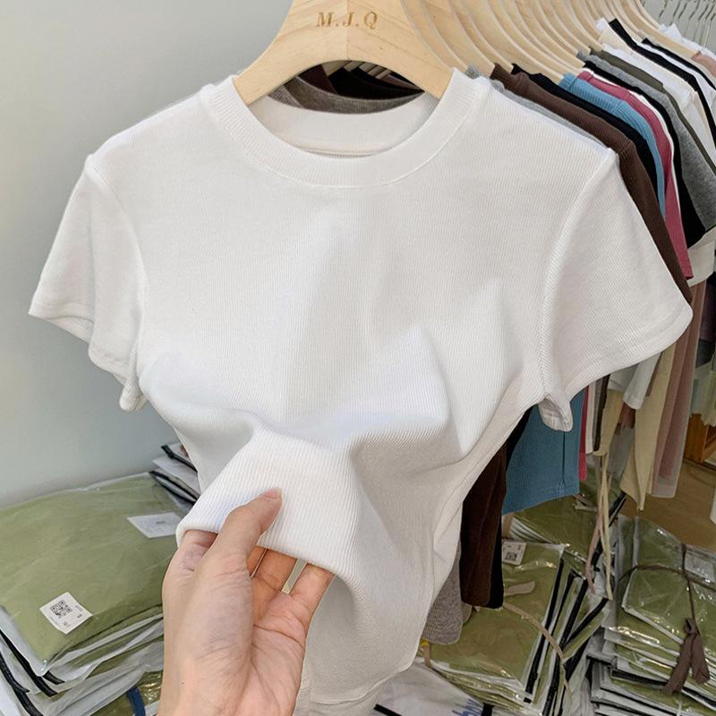 Letni Top Seksowny T-shirt Damski T-shirt Koreański Styl Kobieta Ubrania Slim Tshirt Kobiecy Skinny Krótki Rękaw Topy