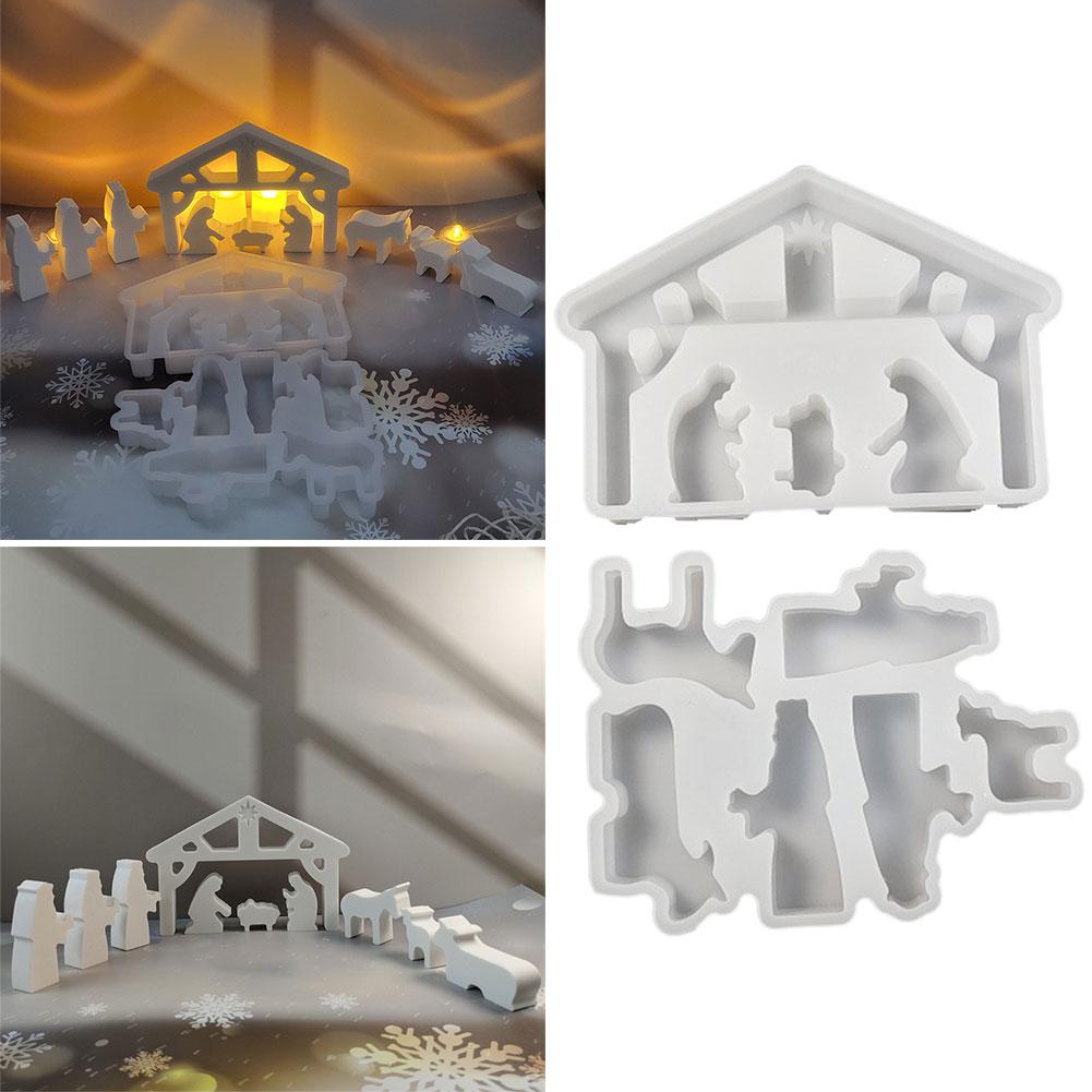 Nativity Set DIY Silicone Mold Christmas Ornament Decoration 3D Holy Religion Nativity Silicone Candle Mold Table Ornament Mold