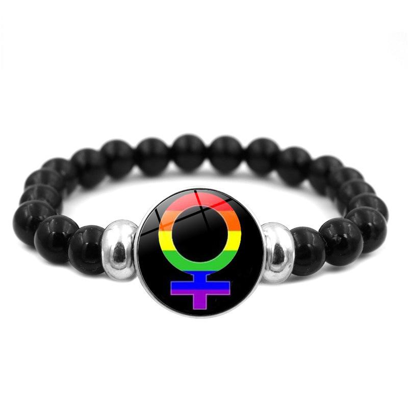 LGBT Rainbow Snap Bracelet Vintage Jewelry Black Beaded Bracelet for Women Men Couple Gift