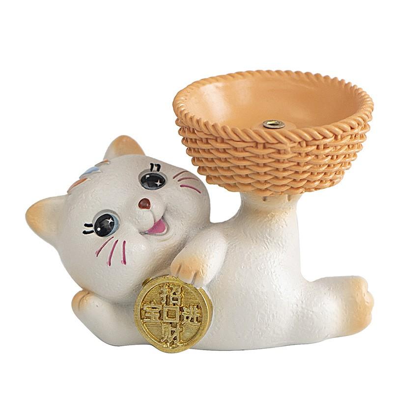 Resin Lucky Cat Incense Holder Desktop Aromatherapy Burner Stick Modern Minimalist Home Decor