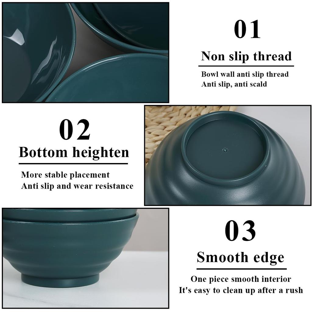 Evanda Set of Dark 750ml Unbreakable Dishes and PP Plastic and Perfect for and Heat and Cold Microwave and Dishwasher Safe Bowls, 8, Green, Approx.