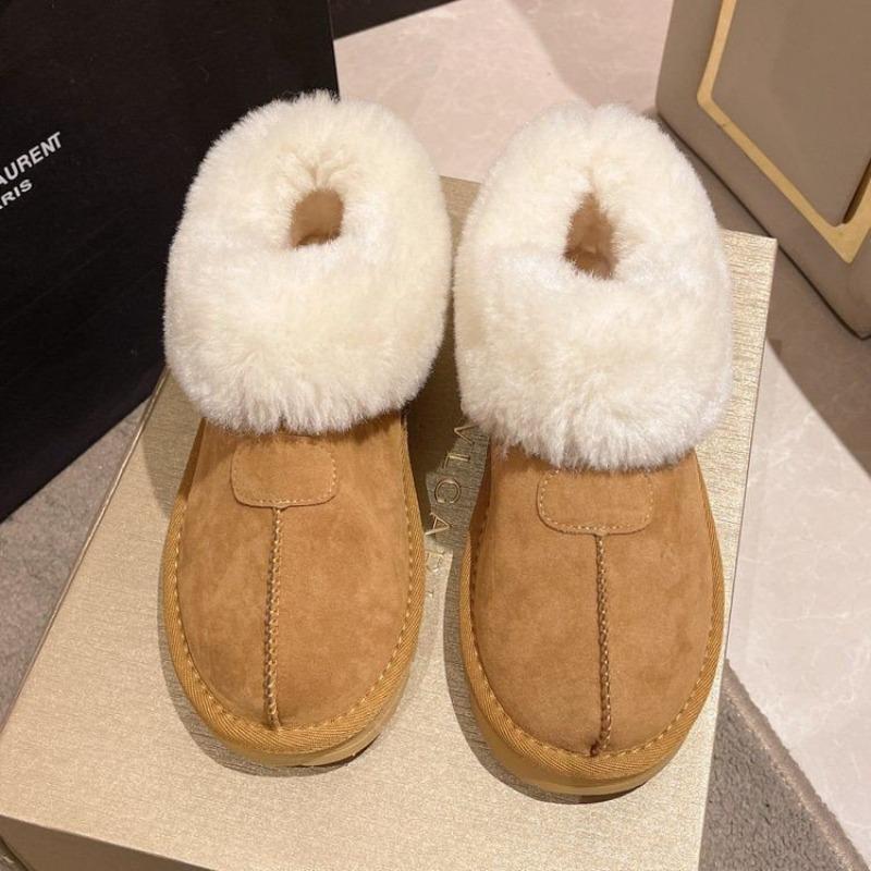 Winter new thickened velvet shallow-mouth snow boots women's casual one-pedal non-slip soft-soled home fluffy cotton shoes