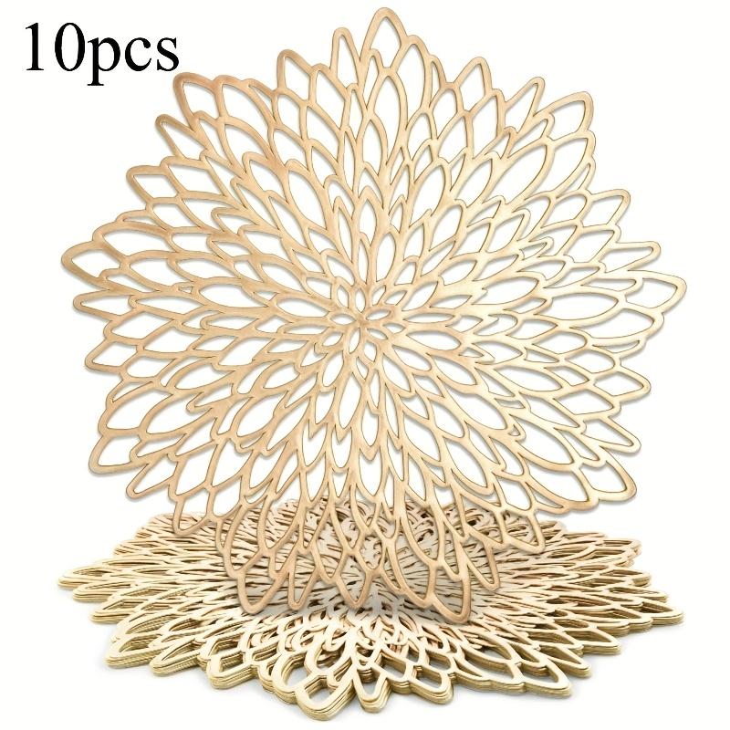10 Stück Elegante Goldene & Silberne Platzsets Geeignet für - Luxuriöser Runder Tisch S mit Goldenem Blatt- & Rankendesign, Langlebige Tischschoner aus PP-Kunststoff