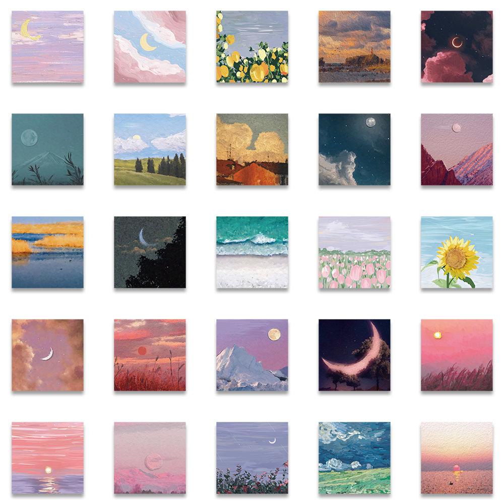 50Pcs Oil Painting Landscape Graffiti Stickers for Personalizing Luggage, Guitar, Smartphone, Laptop, and Window Decoration