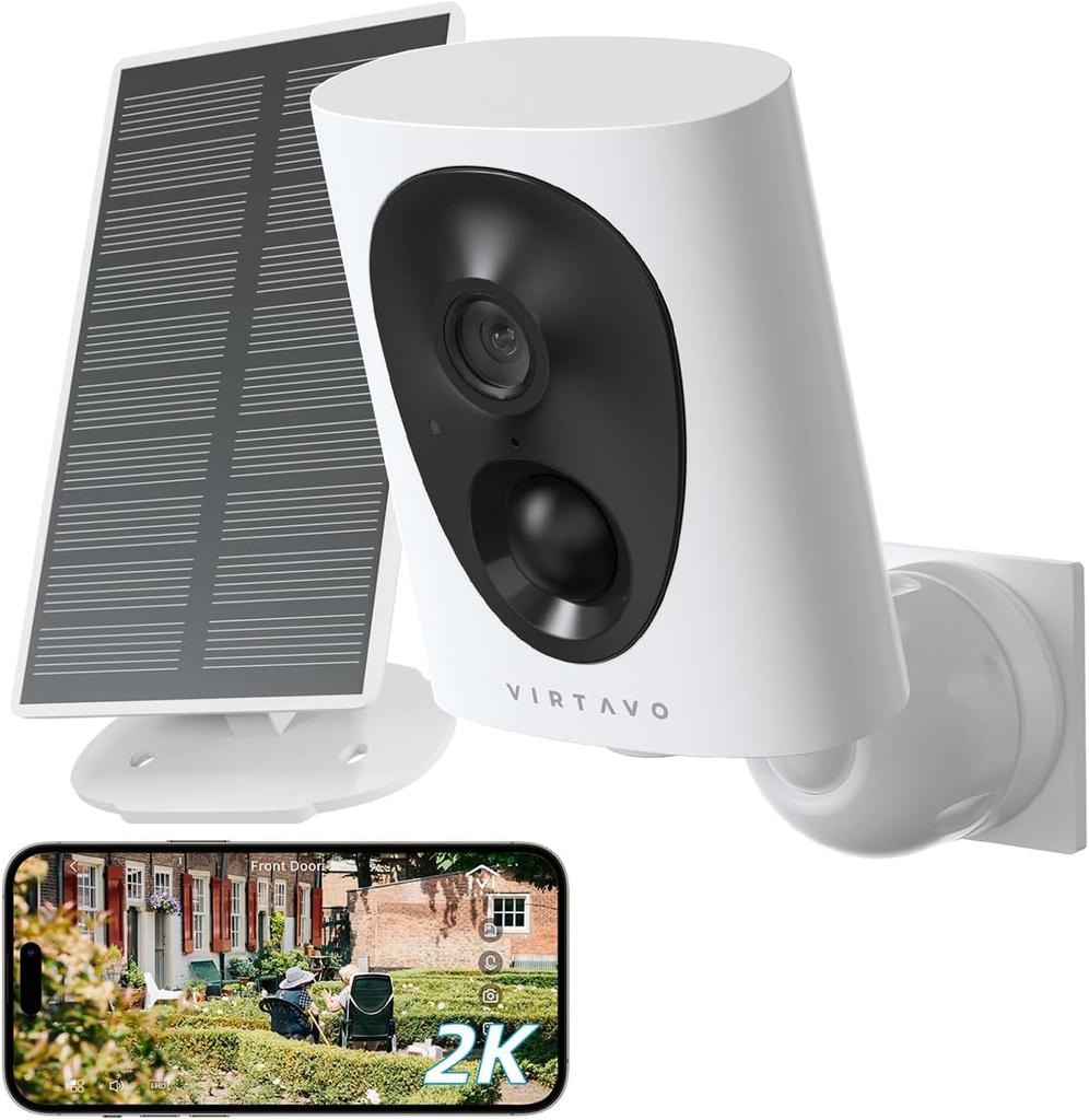 Virtavo Outdoor Security Camera, Wireless, Rechargeable, Colorful Night Vision, Surveillance Camera, Pet Camera, WiFi, Motion Detection, Two-Way Audio