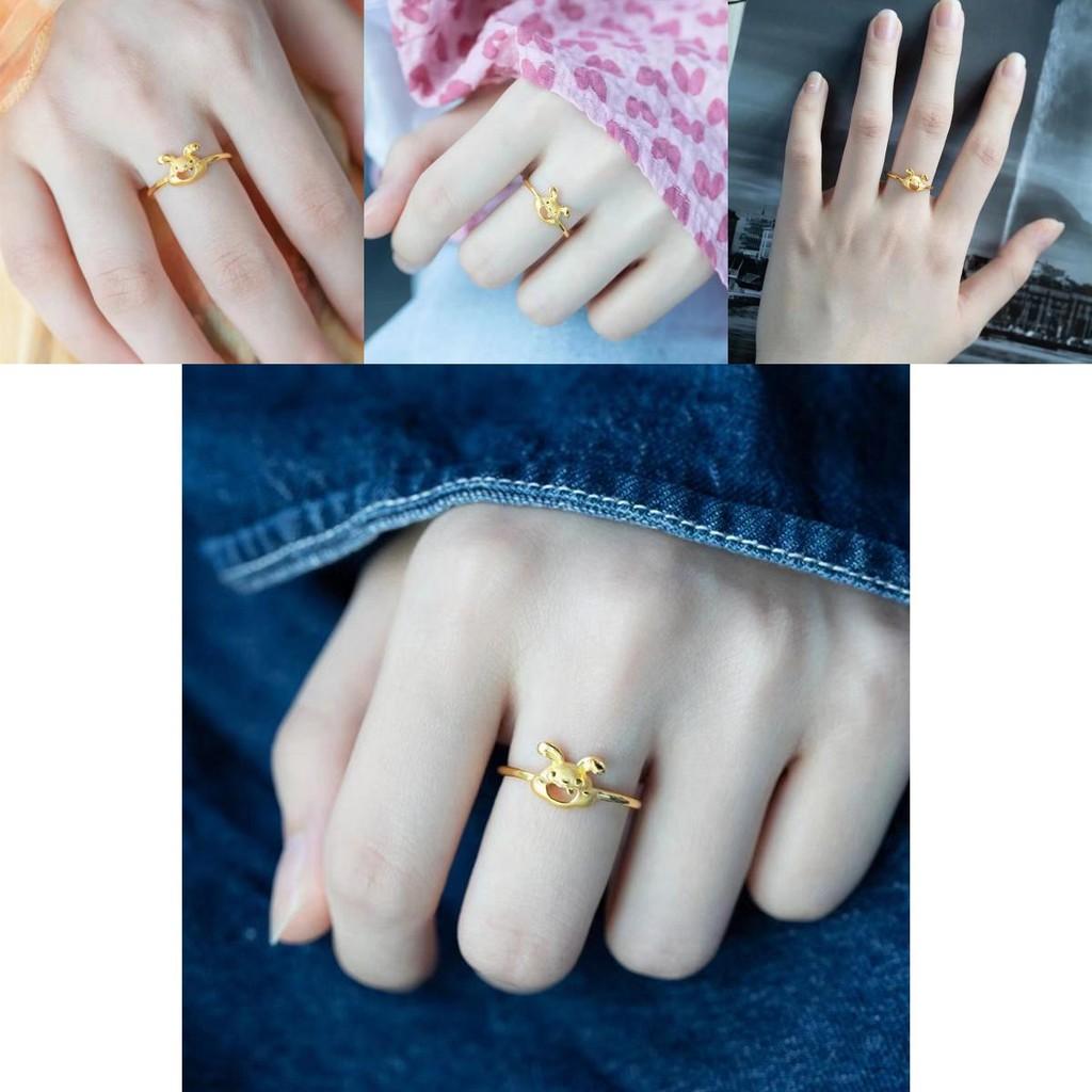 Playful Gold Plated Rabbit Ring With Cute Smile For Adjustable Fashion Accessories