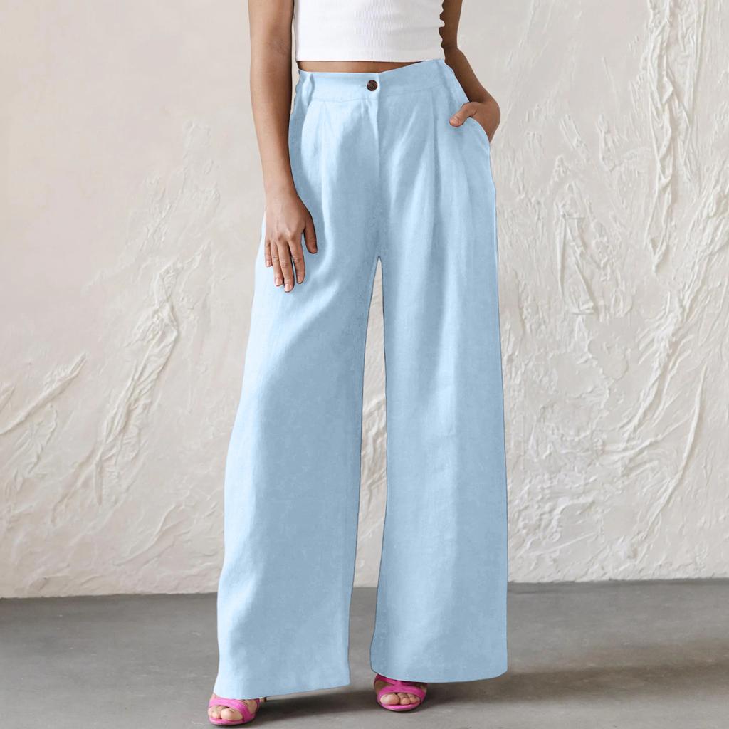 Ladies' Color Casual Fashion Breathable Loose Cotton And Linen Pants