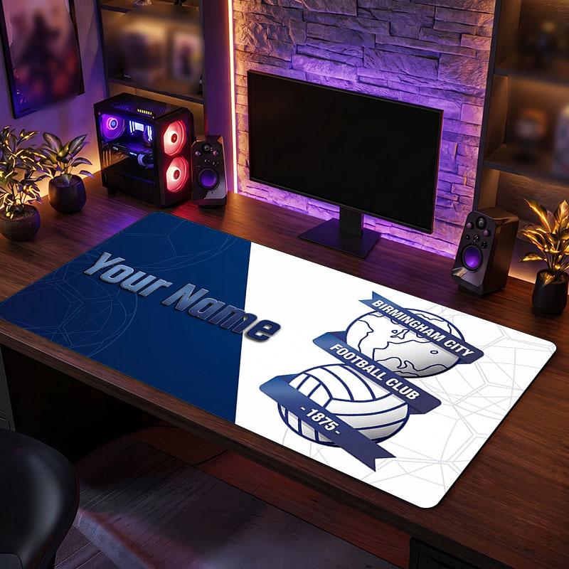 BIRMINGHAM CITY Custom Large Mouse Pad, Personalized Name Text Print, Football Logo Non‑Slip Desk Mat Gaming Gift
