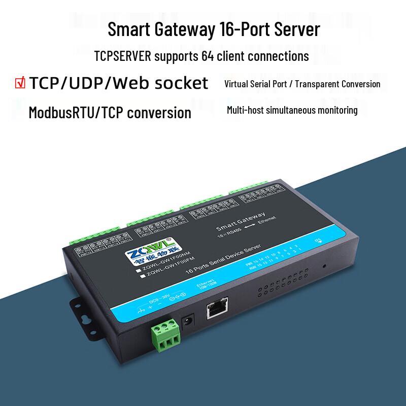 Zhiqian IoT 16-Port RS485 To Ethernet Serial Server & Modbus Gateway