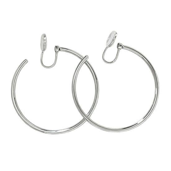 1 Pair Clip Hoop Earrings for Women, Large Chunky Circle Hoop Earring, Minimalist Coil Non Pierced Ear Clips S серебряный