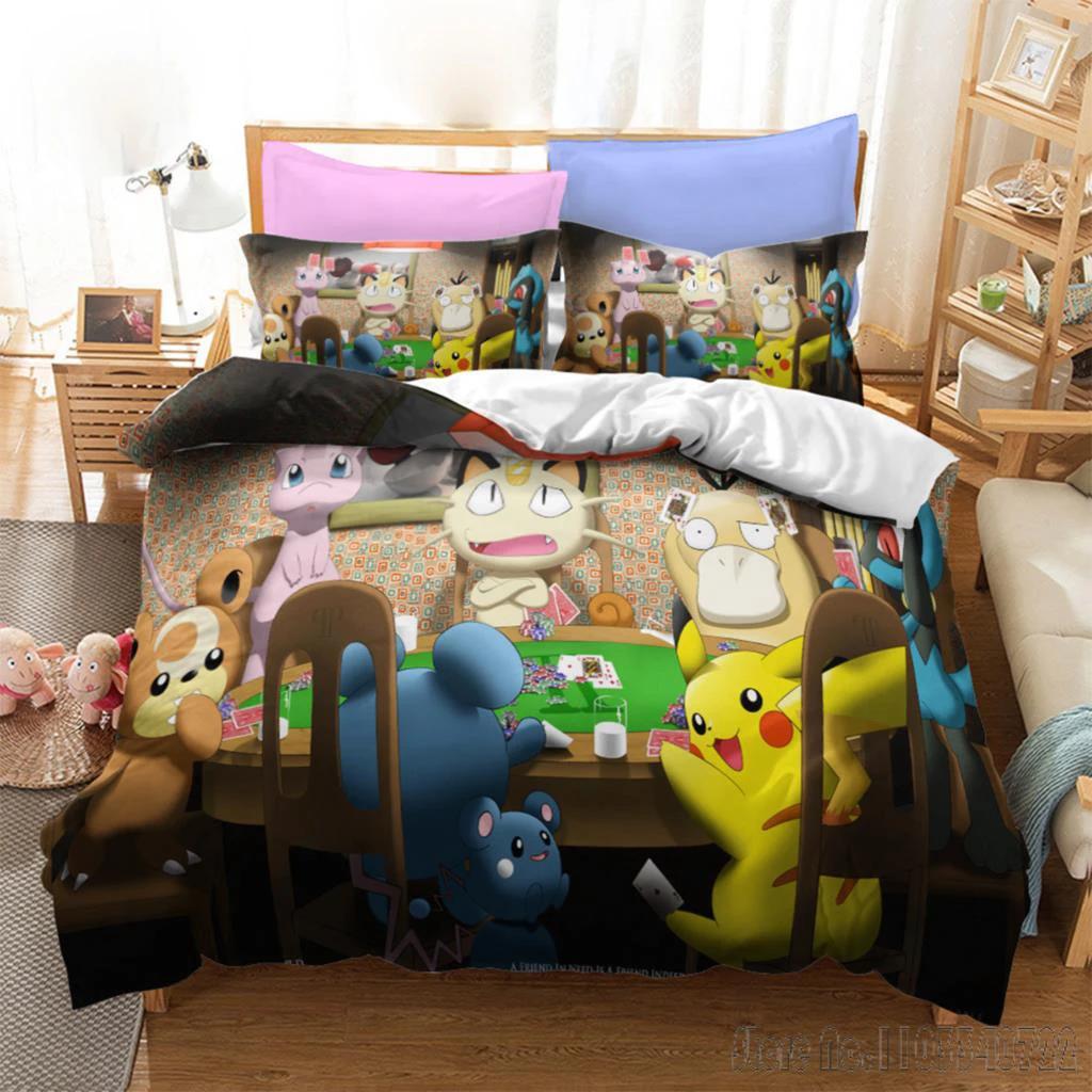 Anime Pokemon Pikachu Bedding Set Quilt Duvet Cover Comforter Bedclothes Twin Single King Kids Adult Gift
