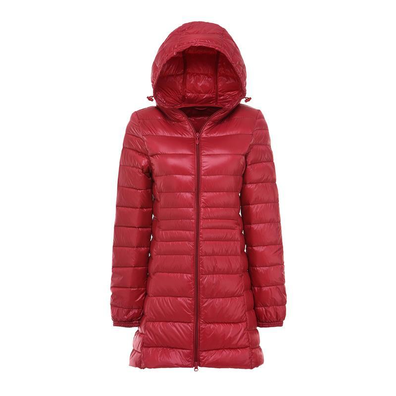 FASHION Lett dunjakke, middels lang, fet, ekstra størrelse, avtagbar hette for kvinner Lett ultratynn jakke tidevannsklær