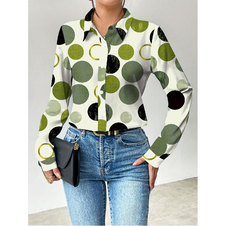 Spring and Autumn 3D Digital Print Women's Fashionable Collared Long Sleeve Casual Shirt