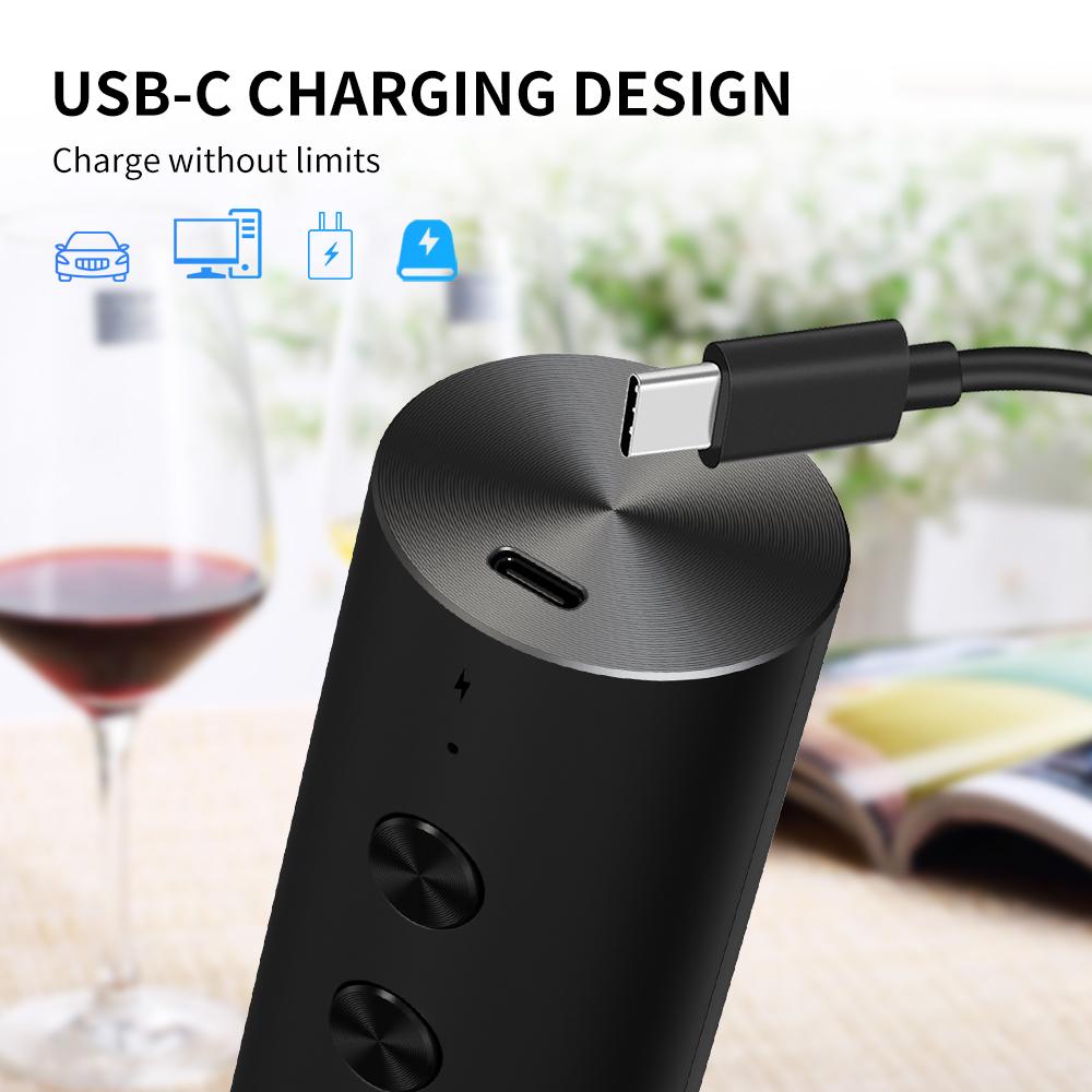 Rechargeable Electric Wine Opener Set Automatic Corkscrew with Foil Cutter Wine Pourer Vacuum Stopper Bar Accessories Kit