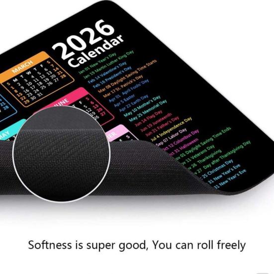 2026 Calendar Mouse Pad with Non-slip Rubber Base Rectangle Waterproof Home Office Gaming Computer Laptop Mousepad Desk Mat PC Accessories