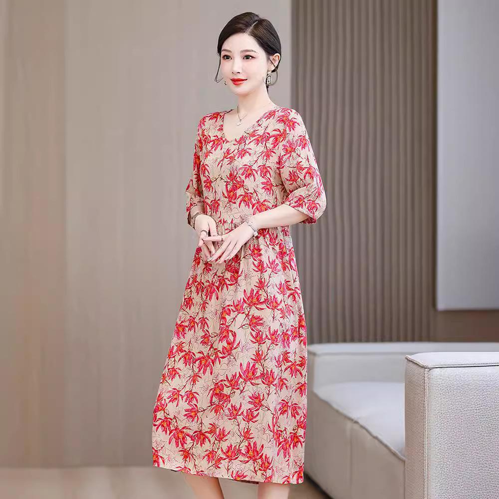 

2024 Korean Style Floral Cotton & Rayon Dress: Women s Mid-Length Summer Fashion 2XL