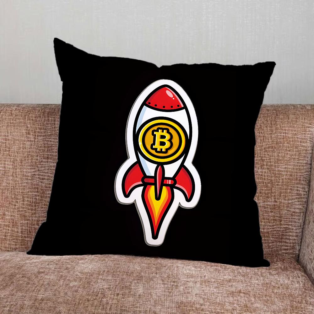 Crypto Currency Bitcoin BTC Pillow Case For Home Bedroom Car Office Decoration Living Room Sofa Cushion Cover Suitable