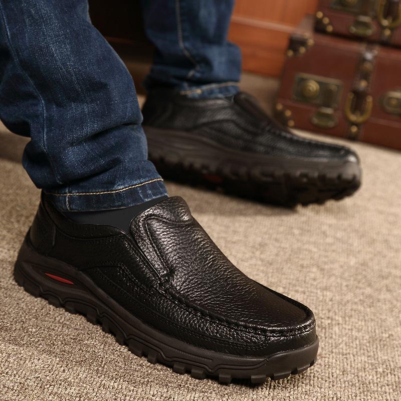 Men's Leather Shoes Leather Casual Shoes Business Sleeve Large Size Men's Shoes Platform Winter 46 47 48 Size Soft Sole