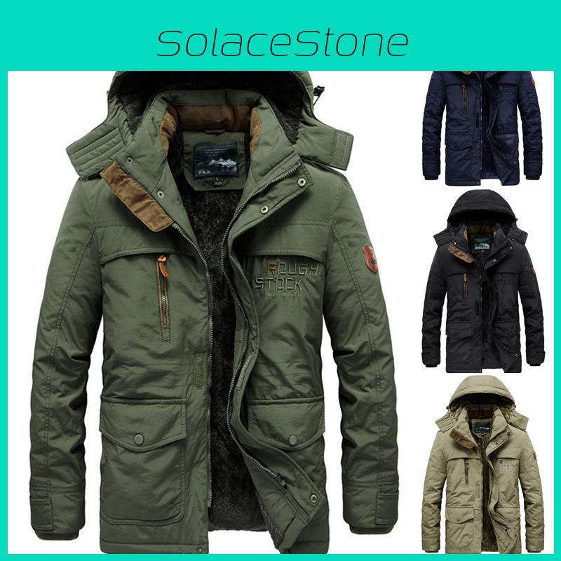 Warm Mens Winter Thick Fur Lined Hooded Jacket Zipper Bomber Military Parka Coat