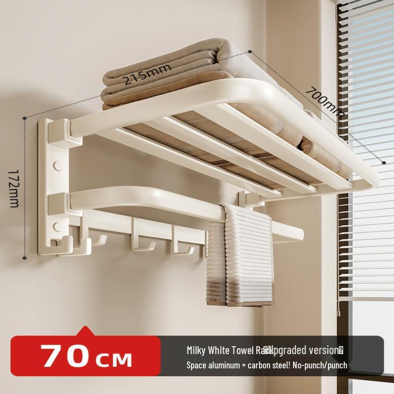 No-Punch Double Folding Towel Rack with Hooks