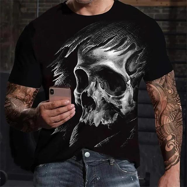 Pánské tričko Letní móda Téma lebky 3D Muži Cool Street Print Tričko Horror Series Tough Short Sleeve Muži Top Tričko velkých velikostí