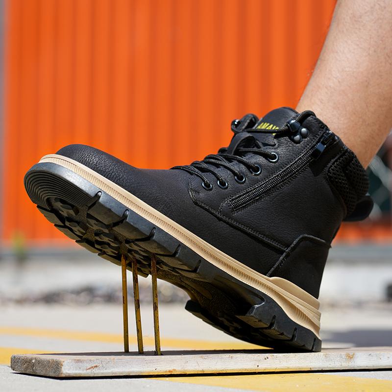 Pánské pracovní bezpečnostní boty s ocelovou špičkou, voděodolné pracovní boty, měkká svršková konstrukce, obuv pro všechna roční období, neformální turistické boty