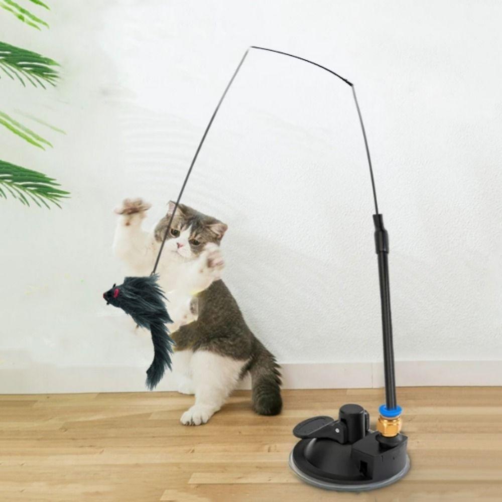 Plastic Sucker Wire Cat Teaser Stick With Suction Cup Cat Playing Teaser Wand Toy  Relieve Boredom