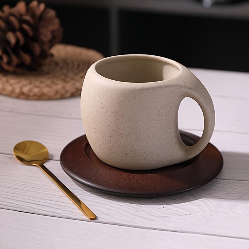 1 stück Keramik Kaffeetasse Untertasse Set Retro Latte Amerikanische Kaffeetasse Holzachterbahn Nachmittagstee Tasse Untertasse Löffel Blume Teetasse Für Cafe