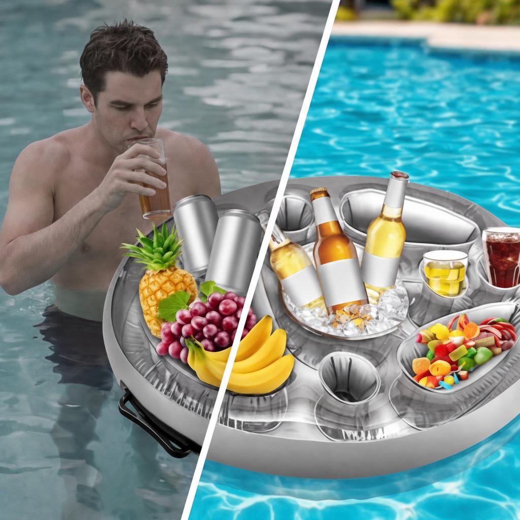 Pool Floating Bar: 8 Cup Holders Inflatable PVC Tray 65 x 46 cm Drink Holder - Carry Handles for Easy Transport Pool Float Tray for Outdoor Pool
