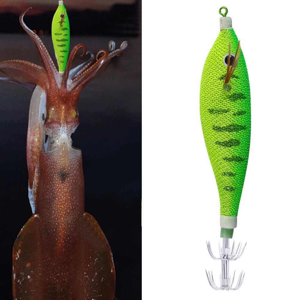 Glowing Horizontal Squid Trolling Lure Artificial Squid Jigging Eging Wood Shrimp Hooks Octopus Bait Cuttlefish Bait 11CM/13.4G