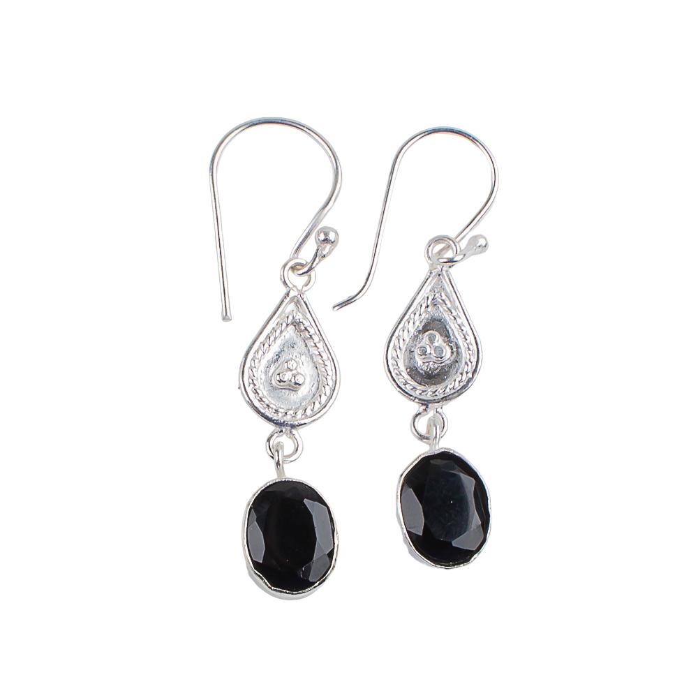 Natural Black Onyx Gemstone 925 Sterling Silver Jewelry Handmade Earrings 1.70" EE-8-15