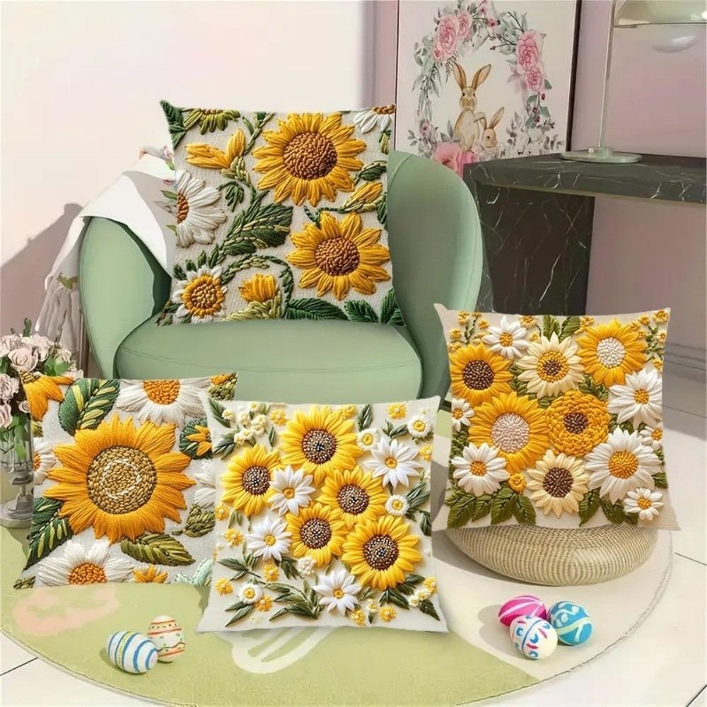 45x45cm Sunflower Pillowcase 2D Floral Bedroom Pillow Cover Sofa Cushion Case  Home Decoration