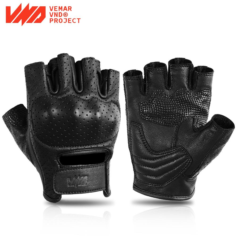 Halbfingerhandschuhe Sommer Reiten Leder Perforiert Atmungsaktiv Anti-Drop Stoßdämpfend Retro Lokomotive Handschuhe