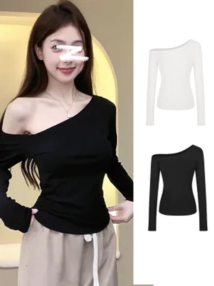 

Autumn 2025: One-Shoulder Slim-Fit Modal Long Sleeve Top for Women Medium чорний