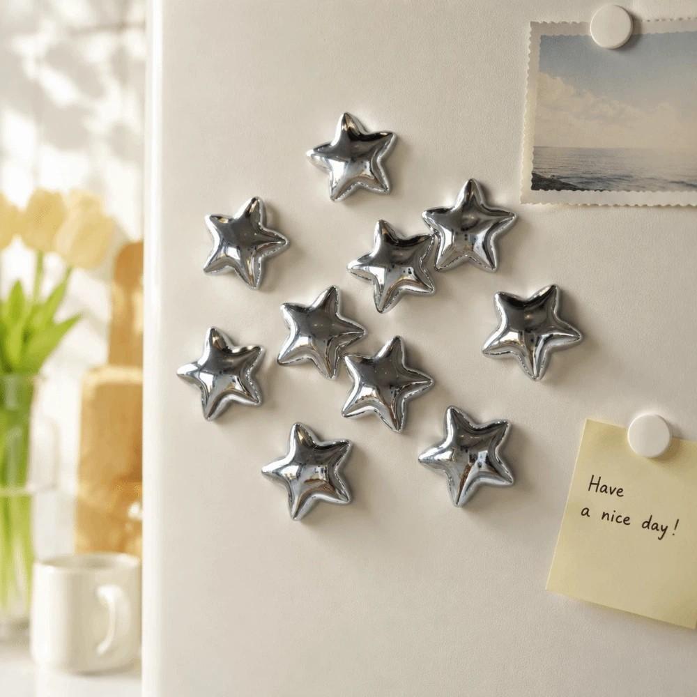 5/10 Pcs Silver Stars Fridge Magnet Strong Magnet Refrigerator Decals Photo Wall Mounting
