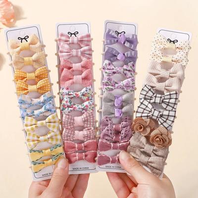 BABY BOWS 10Pcs Girls Fresh Bowknot Head Rope Sweet Printing Double Ponytail Hair Ties Bands Head Scrunchies Without Cardboard