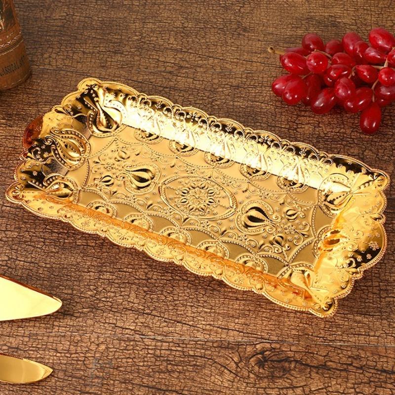 Exquisite Fruit Tray, Alloy Cake Plate, Gold Engraving Leaf Shape Snack Disc,Nuts Organizer Wedding Desktop Decoration,22.5 Cm