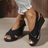 Fashion Rome Style Cross Strap Balck Wedge Sandals Women New Back Strap High Heel Sandal Woman Summer 2025 Peep Toe Pu Leather Mujer