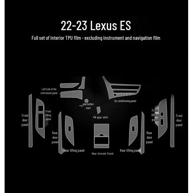 Lexus ES 2018-2024 Interior Protection Film: TPU Console, Screen, Gear Shift & Door Stickers