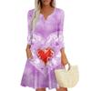 Damenkleid Locker V-Ausschnitt Dreiviertelarm Mit Taschen Kleid
