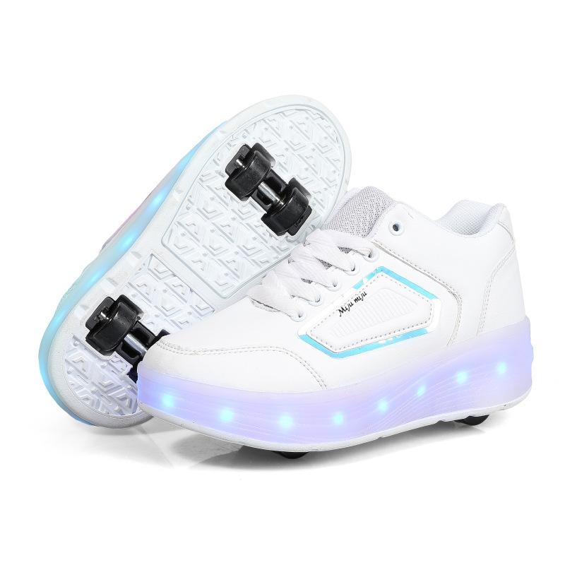 New runaway shoes four-wheel roller skates children and adolescents wheel shoes LED charging luminous shoes
