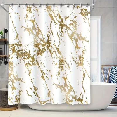 Luxe Gouden Marmer Douchegordijn Wit Metallic Badkamerdecor voor Woningverbouwingsprojecten Waterbestendige Badvoering met