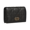 DIOR Caro Cannage Pattern Portable Soft Calfskin Card Holder Wallet Mini Women's Black