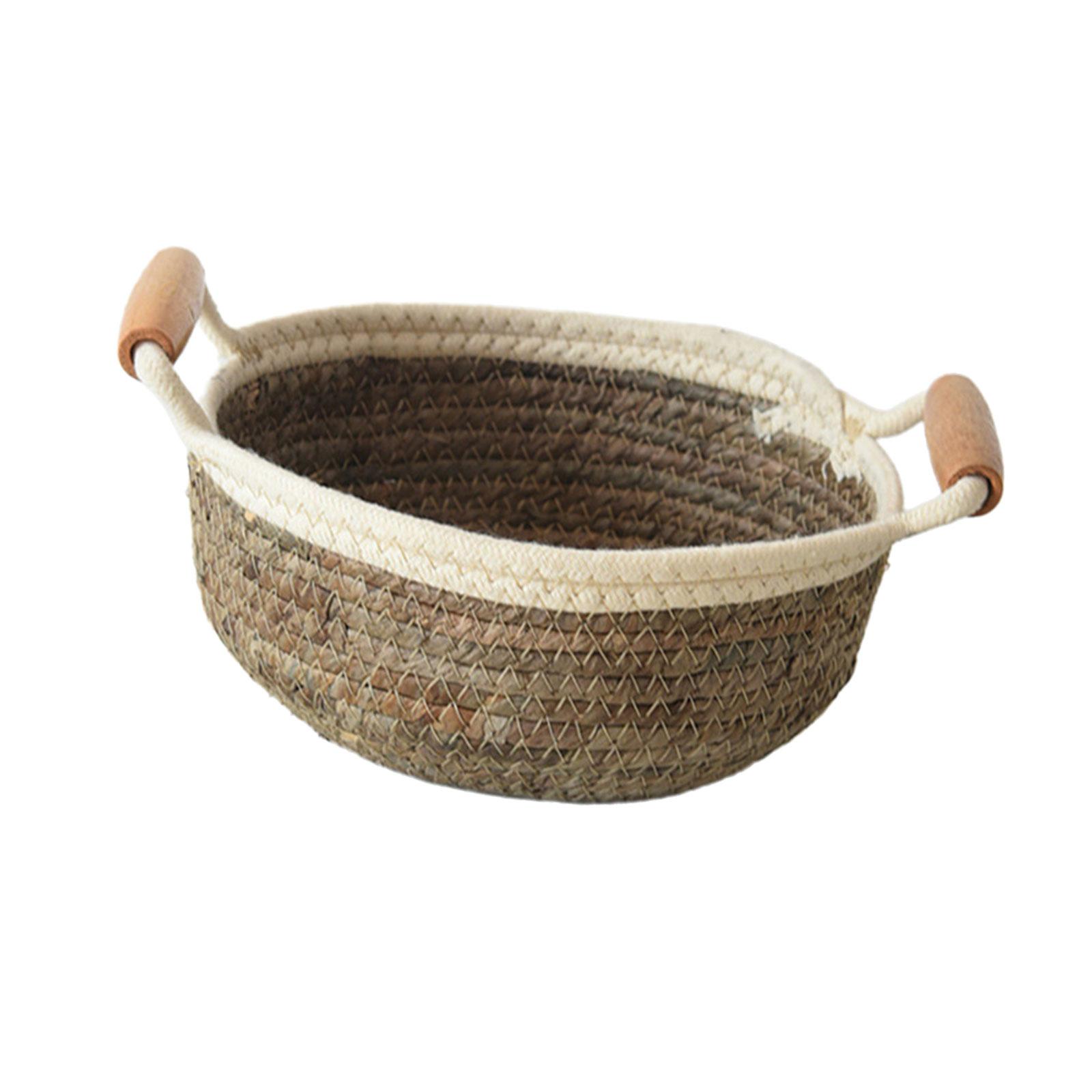 

Натуральная плетеная корзина из банановой веревки, решение для хранения в гостиной, органайзер для игрушек с деревянной ручкой для домашнего использования S